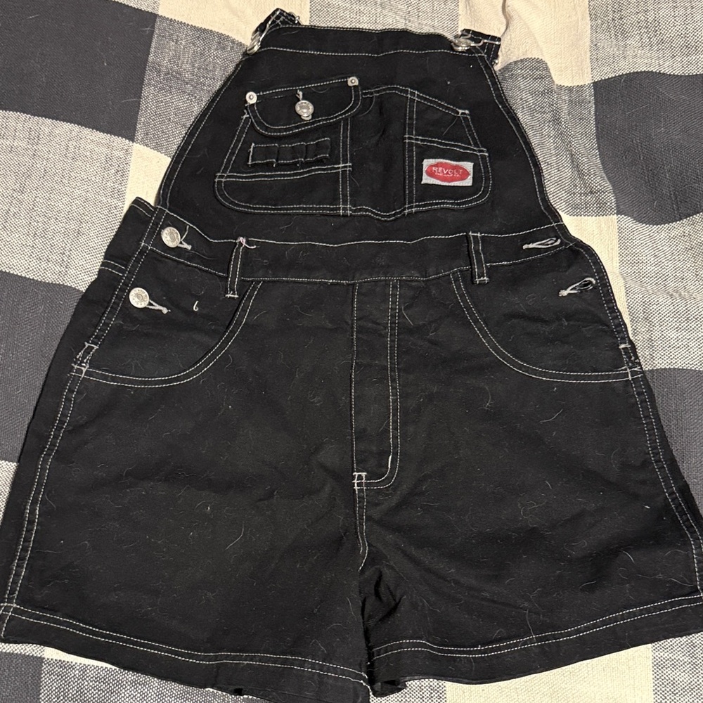 Revo Black short Denim Overalls with Red Logo
